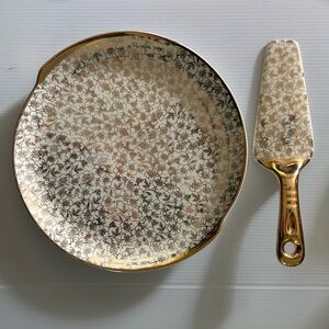 Karol China Karolyte Rose Chintz 22 Kt. Gold Cake Plate and Server